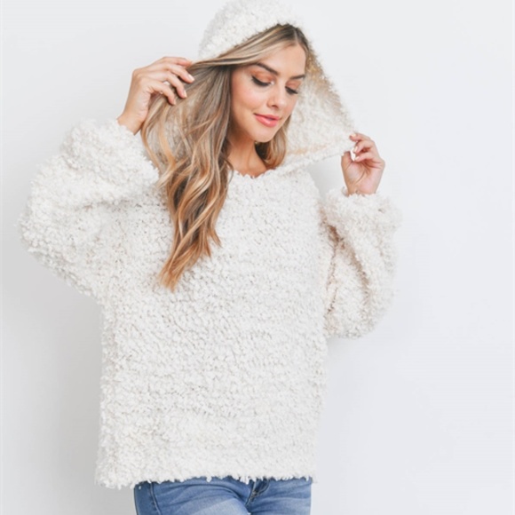 Ivory Hooded Fuzzy Sweater - Picture 1 of 10